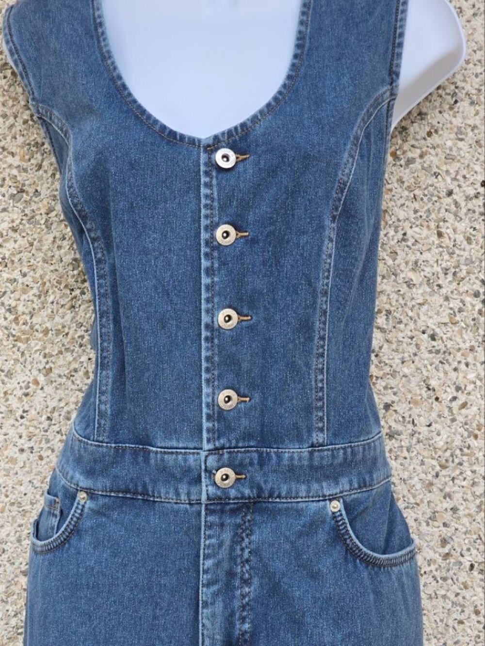 Jessica Simpson NWT Sleeveless Denim Jumpsuit Wide Leg Button Front Size 16 - Picture 4 of 12